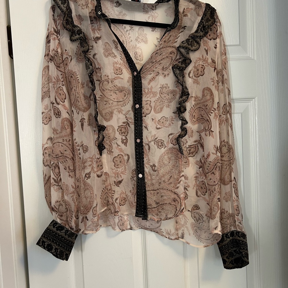 Hemant & Nandita Elegant Paisley Sheer Blouse with Black Accents